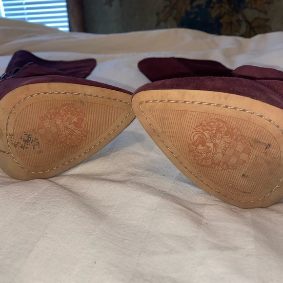 Burgundy suede heeled boots , hug the calf beautifully. Never worn out. - Picture 2 of 2